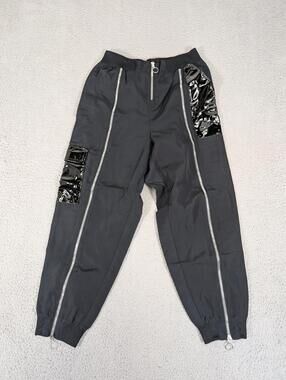 Nike Pants Womens Small Black Joggers Cargo Full Zip Legs Patent Panels Zippers